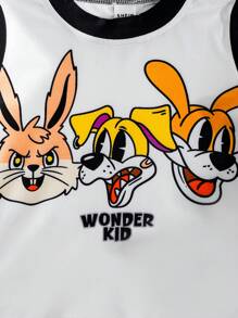 SHEIN Baby Boys Cartoon Puppy Print Color Block Rib Crew Neck Long Sleeve T-Shirt And Pants Casual Suit, Spring/Autumn