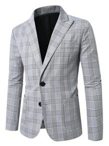 Manfinity Mode Plus Size Men's Plaid Lapel Neck Long Sleeve Casual Blazer,It's Perfect For Couples And Also A Great Gift For Your Boyfriend Or Husband.