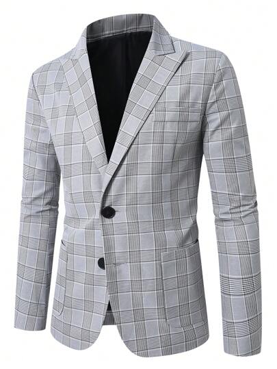 Manfinity Mode 大码男士格子翻领长袖休闲西装外套，非常适合情侣，也是送给男朋友或丈夫的绝佳礼物。