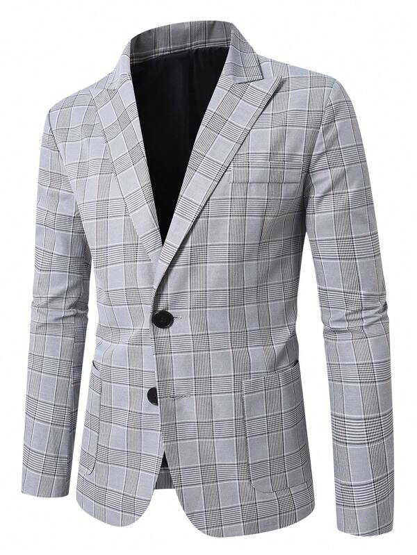 Manfinity Mode 大码男士格子翻领长袖休闲西装外套，非常适合情侣，也是送给男朋友或丈夫的绝佳礼物。
