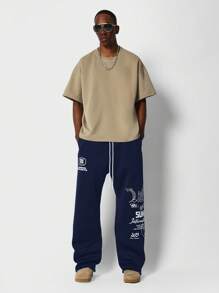 SUMWON Sumwon International Premium Drop Crotch Jogger Sweatpants Streetwear Typography Print Athletic Pants Casual Urban Fashion Fall Winter Collection