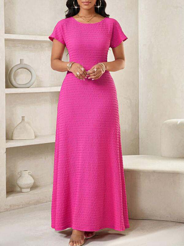 SHEIN Lady Summer High-End Niche Design Texture Fabric Knitted Jacquard Long Skirt Female Summer Waist Elegant Dress