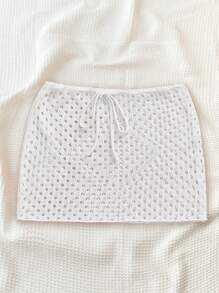 Soleia Casual Vacation Style Beach Decor Women Tie-Up Sweater And Mini Skirt, Suitable For Spring And Summer