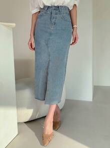 DAZY Women's Casual Washed Split Denim Skirt Jeans Skirt Fall,Winter - Light Wash - View 4