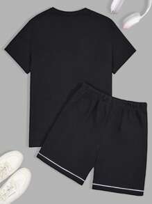 RueChic Ensemble de t-shirts réguliers pour hommes avec rayures et broderie de lettre détaillée