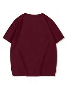 Manfinity LEGND Men's Casual Simple Letter Embossed Short Sleeve T-Shirt, Summer Streetwear Shirts Streetwear Shirts Men Streetwear Men Shirts - Burgundy - View 2