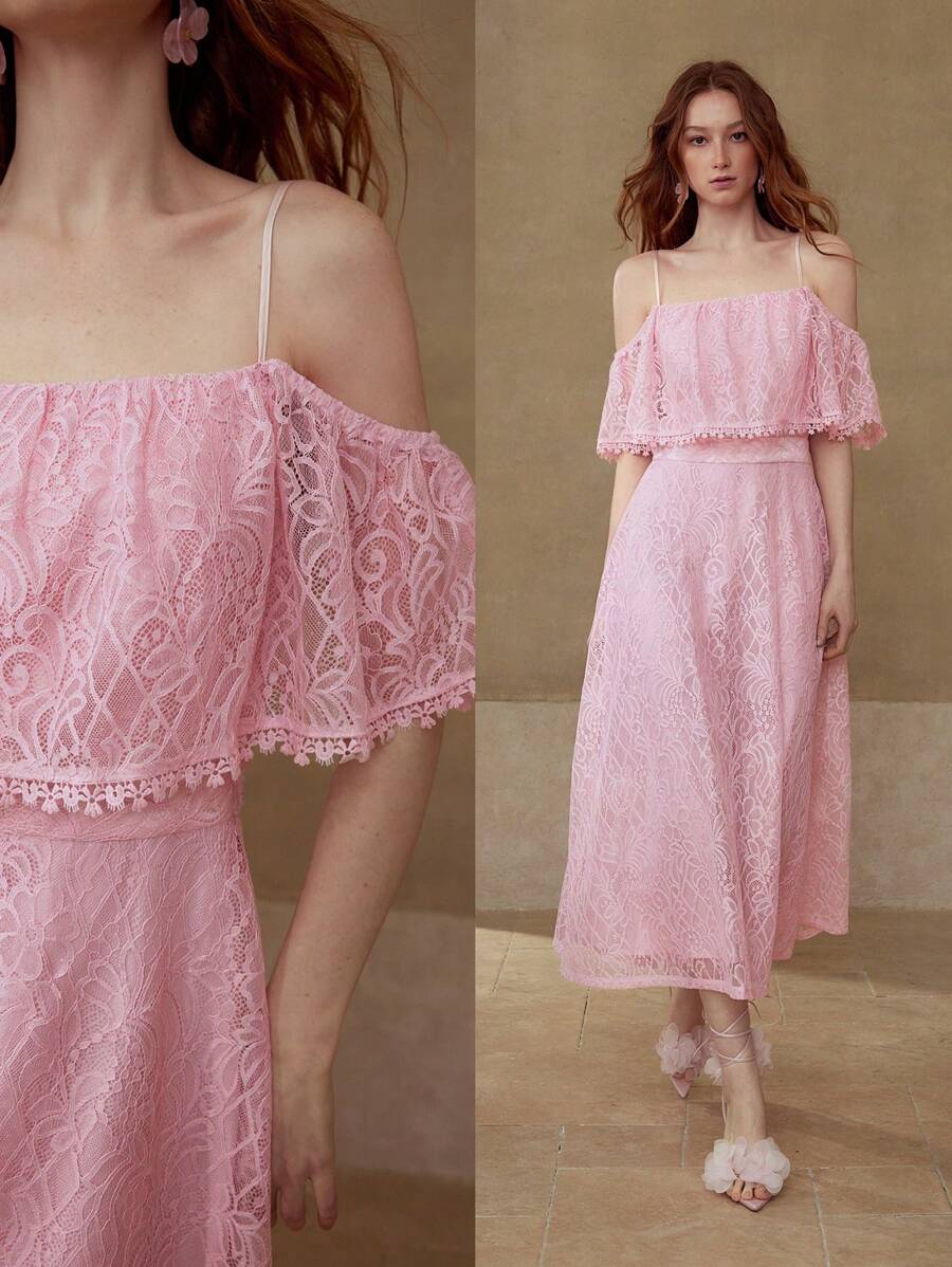 MOTF PREMIUM LACE RUFFLE ZIPPER DRESS - Pink - View 1