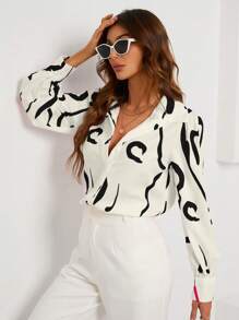 Aveloria Modichic Graphic Print Button Front Shirt Workwear Button Up Shirt Women  - Multicolor - View 6