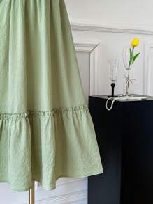 Comfortcana 女士度假休闲荷叶边下摆连衣裙，鼠尾草绿色连衣裙，波西米亚风女装 - 綠色 - 查看 5