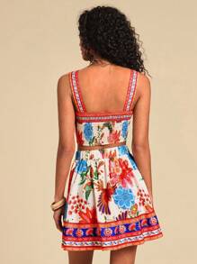 Travachic 2pcs/Set Women Floral Print Camisole Tank Top And Mini Skirt Casual Vacation Outfit, Summer Outfits For Women, Beach Outfits For Woman, Western Wear Women, Concert Outfit Women, Boho, Rave Outfits, Tropical Vacation, Two Pieces Set