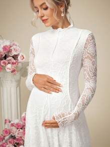 SHEIN 孕妇优雅纯色蕾丝长裙、婚纱