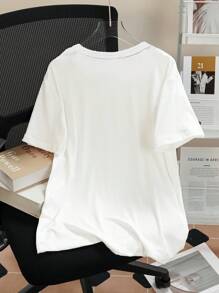 SHEIN Boys' White Minimalist Fashion Cool Gentleman Round Neck Short Sleeve T-Shirt - White - View 3