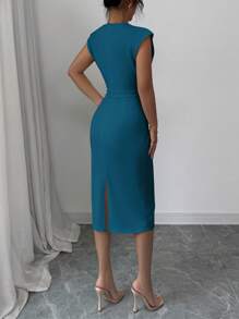 Elenzga 女士无袖 V 领高腰优雅浪漫连衣裙