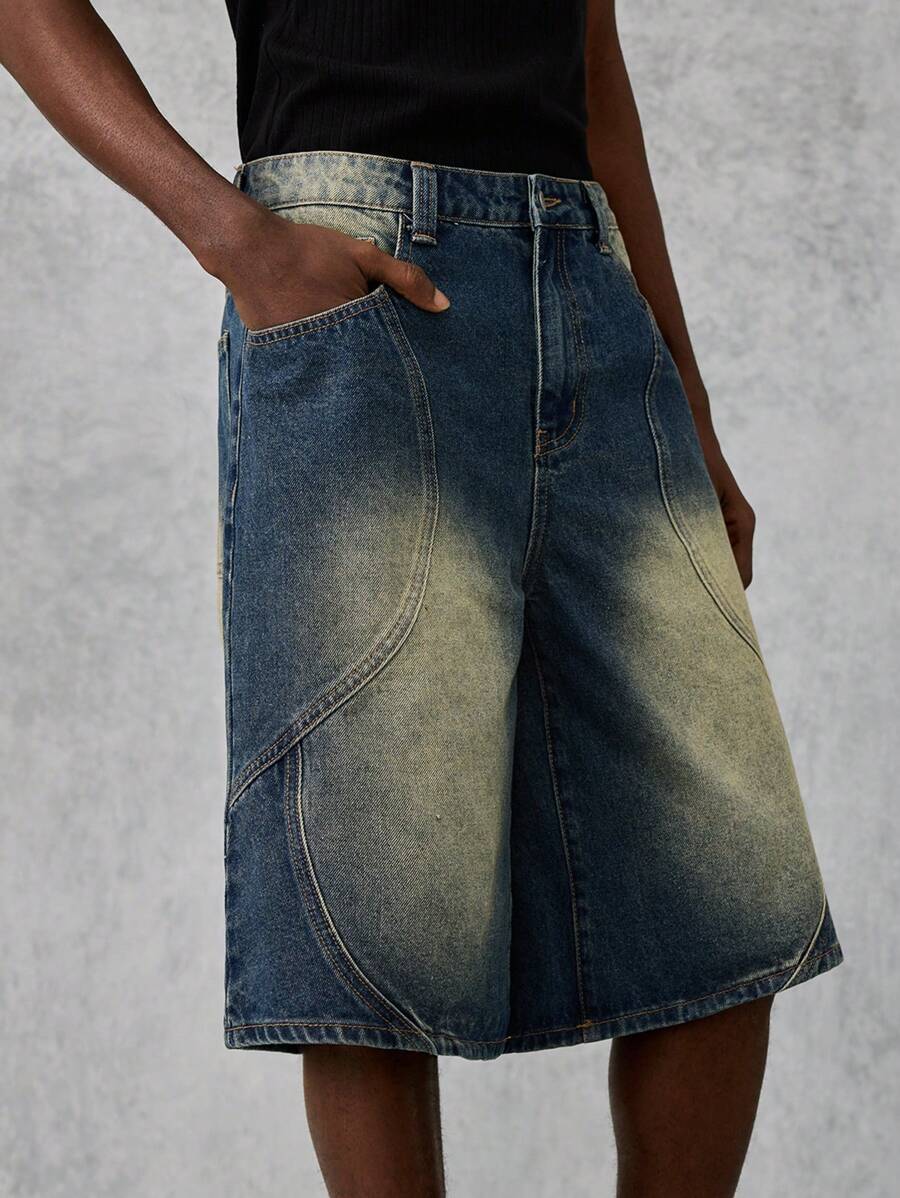 Manfinity VCAY Quần short denim Bermuda ống rộng có túi cho nam, thường ngày - Nhiều màu - Xem 1