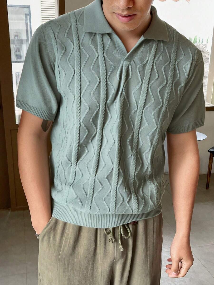 RueChic Men Casual Business Solid Regular Knitwear Polo Shirt - Mint Green - View 1