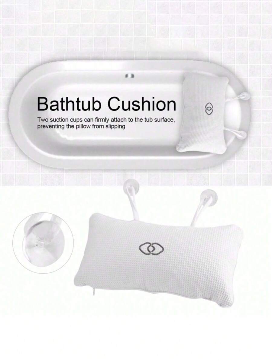 SHEIN Anti-Slip Non-Slip Bathtub Pillow Home Spa Bath Inflatable Cushion Head Neck Back Shoulders Rest Relax Suction Cup Bathroom Support(Inner Inflatable Bag) Bathroom Decor Summer - White - View 1