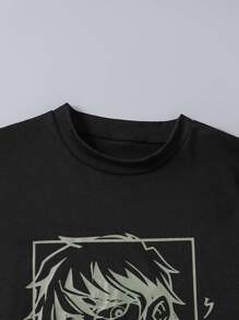 SHEIN 2pcs/Set Teen Boy Black T-Shirt And White Casual Pants Outfit Summer Holiday - Army Green - View 3