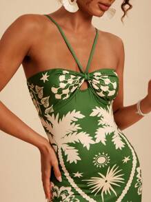 Travachic 度假休闲热带印花紧身露背吊带连衣裙、女士夏季服装、女士沙滩装、女士西装、女士演唱会服装、波西米亚风、热带度假、女士波西米亚风连衣裙、女士热带连衣裙、女士连衣裙、度假新品女士连衣裙、女士度假服装 - 綠色 - 查看 7