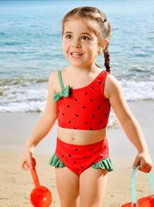 Young Girl Watermelon Print Tankini Swimsuit Set - Multicolor - View 4