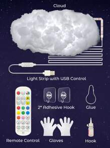 Teckwe 臥室雲朵 LED 燈，多色創意夜燈套件，App 音樂同步，最酷的臥室天花板裝飾，適合成人與兒童的現代家居裝飾 - 白色 - 查看 9