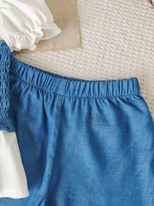 2pcs/Set Baby Girl Spring Summer Elegant Chiffon Mock-Neck Sleeveless Top & Wide-Leg Pants Outfit - Blue - View 7