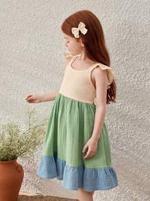 Blossori Gaun Tenun Gaya Prancis Elegan dengan Motif Patchwork Warna-warni untuk Anak Perempuan, Cocok untuk Musim Semi & Musim Panas - MultiWarna - View 5
