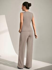 EURMUSE Women's Solid Color Single-Breasted Vest And Pants Casual Suit