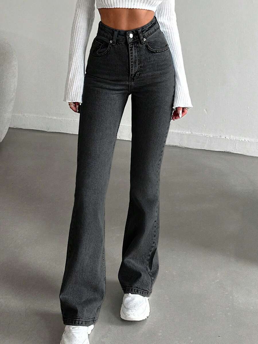 SHEIN Tall Women's High Waisted Pockets Flare Casual Versatile Jeans