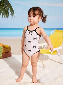 1pc Girls Butterfly Pattern Adjustable Strap One-Piece Swimsuit