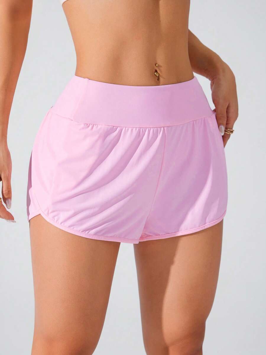 SHEIN Sports 宽松防闪光运动短裤，适合跑步、健身、瑜伽 - 粉色 - 查看 1
