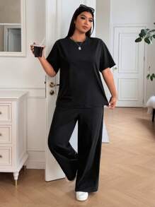 Solflare Bộ quần áo thun và áo phông trơn màu đen cỡ lớn - màu đen - Xem 4