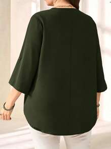 EMERY ROSE Blusa de manga 3/4 en púrpura o rojo para mujer talla grande, para principios de primavera - Verde militar - Ver 3