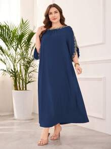 Lacomfia Elegant Embroidered Applique Plus Size Long Dress