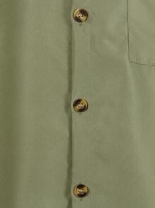 SHEIN Tween Boy Olive Green Back Letter Print Short Sleeve Shirt - Army Green - View 6