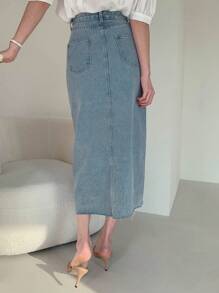 DAZY Women's Casual Washed Split Denim Skirt Jeans Skirt Fall,Winter - Light Wash - View 2