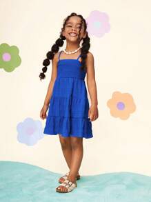 Young Girl Solid Color Woven Fitted Casual Camisole Dress