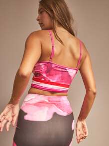 Aralina Floral Print Spaghetti Strap Slim Fit Y2K Cropped Top - Black - View 2