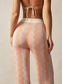 Bohemela Dames vakantie casual contrasterende visgraat gebreide broek