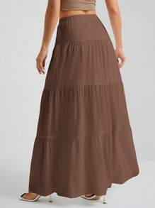 SHEIN Tall White Woven Women's Large Hem White Lining Skirt, Suitable For Vacation And Going Out