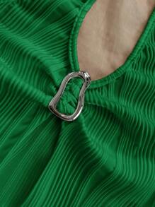 Soleia Casual Halter Tie-Up Metal Buckle Fitted Asymmetrical Hem Sleeveless Tank Top