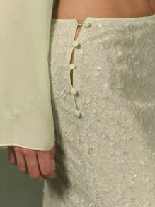 MUSERA Falda maxi elegante de ajuste recto con detalles de botones laterales, textura de encaje y lentejuelas de tiro bajo, solo apta para Ibiza, para vacaciones de verano y días festivos en jardines prohibidos - Verde - Ver 6