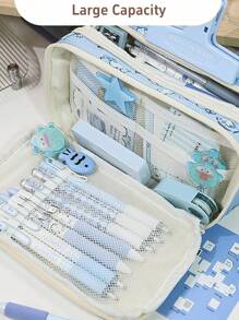 1 件水豚铅笔袋，可爱卡通翻盖，透明正面多口袋，牛津布收纳袋，大容量多功能学生文具，可爱多功能收纳袋，铅笔袋，化妆包，适用于学校、文具、节日礼物、学校礼物、返校、学校用品