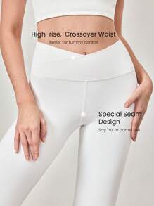 GLOWMODE 21 英寸 FeatherFit™ Flex 交叉腰运动喇叭紧身裤，内置防下蹲内衣，低冲击瑜伽工作室普拉提日常休闲装