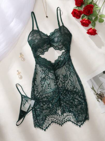 Kanten Wireless Lingerie Dress Set Camisole String Slipje Women Going Out view 3