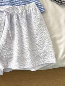 Set de 2 pantalones cortos de dormir informales y cómodos con estampado de rayas y cordón para mujer