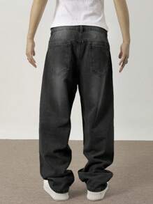 Manfinity Hypemode Pantalones vaqueros de hombre con bolsillos sesgados y pierna ancha con ajuste holgado