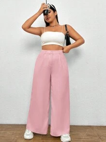 CovetEZ Plus Size Solid Color Casual Pants, Fashionable For Summer - Baby Pink - View 5