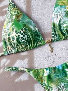 Swim Vcay Women Leopard Print Patchwork Random Starfish Metal Pendant Spaghetti Strap Sexy Bikini Set, Summer Beachwear - Multicolor - View 3