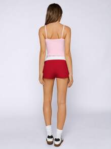 Muchica 夏季休闲字母装饰灰色超短裤 - 紅色 - 查看 2