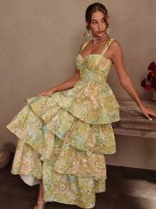 Savoree Vestido elegante con decoración escalonada de cristales para mujeres, adecuado para verano, playa, festivales, vacaciones
